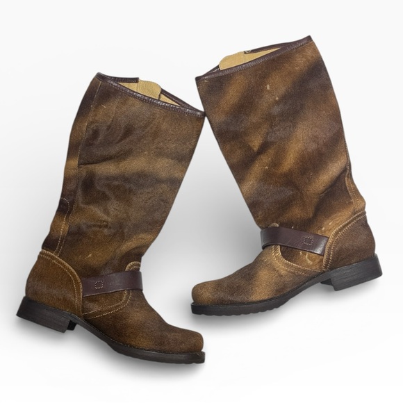 Frye Veronica Brown Calf Hair Leather Slouch Tall Boots S-484 Sz 7.5 - Picture 2 of 10